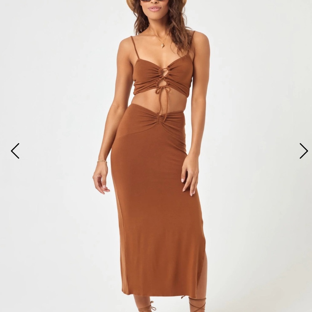 L Space It's a Date Midi Skirt and cutout crop Top set
